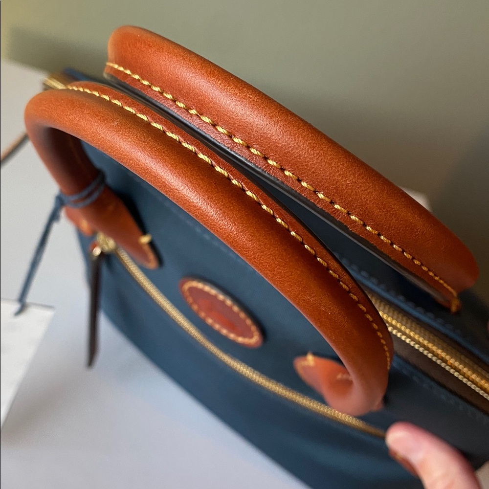 Dooney & Bourke Navy Blue and Brown Satchel - Picture 3 of 7